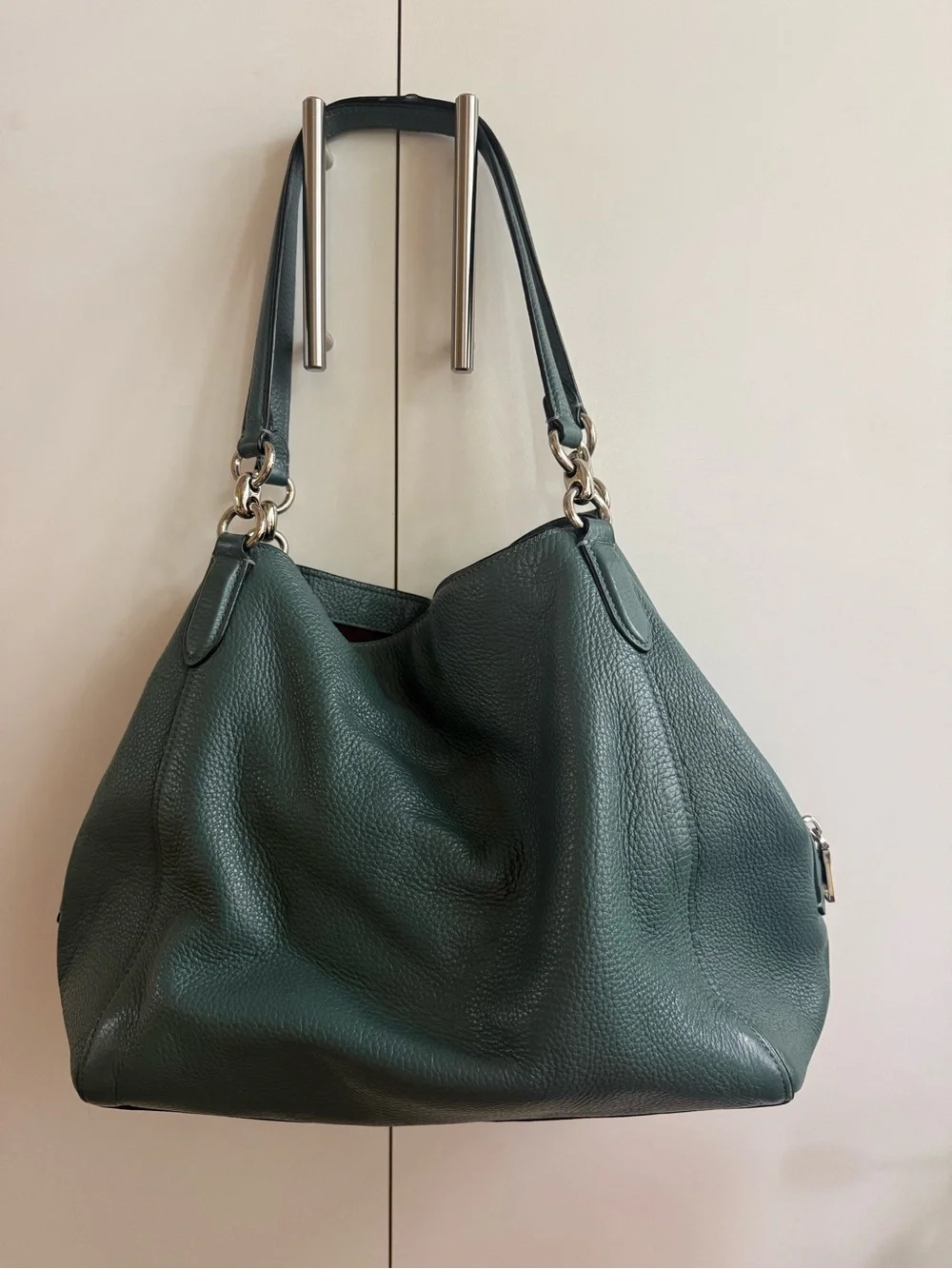 Coach Pebbled Leather Hobo Bag in Dark Green
